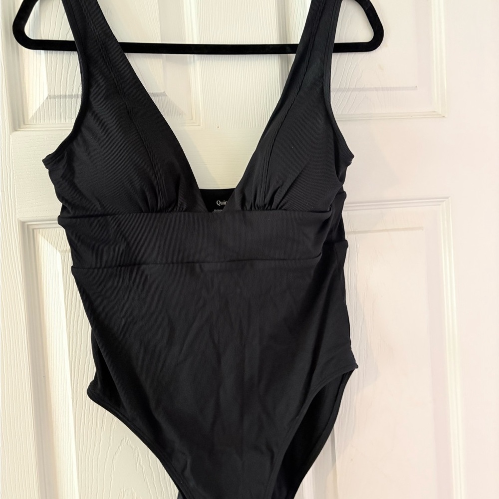 Quince Black V-Neck One-Piece Swimsuit